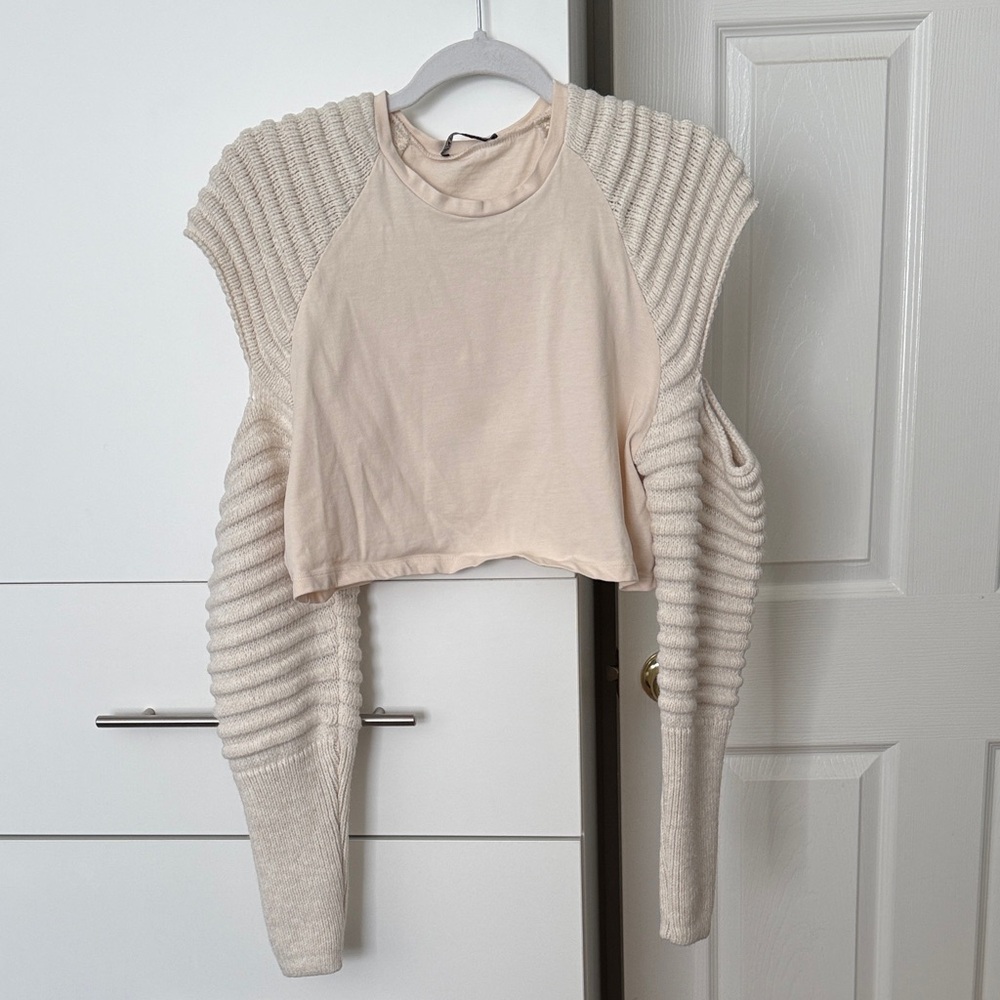 Zara Cream Cropped Tank with Ribbed Bolero